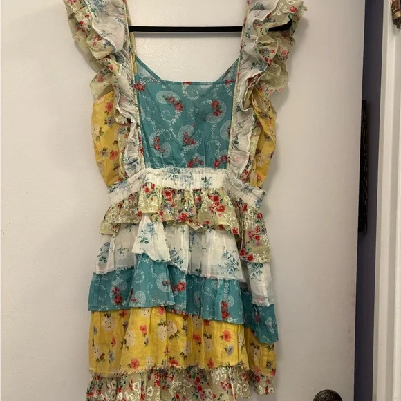 LoveShackFancy Phyllis Ruffled patchwork  floral Cotton mini Dress Cottagecore M - Picture 6 of 8